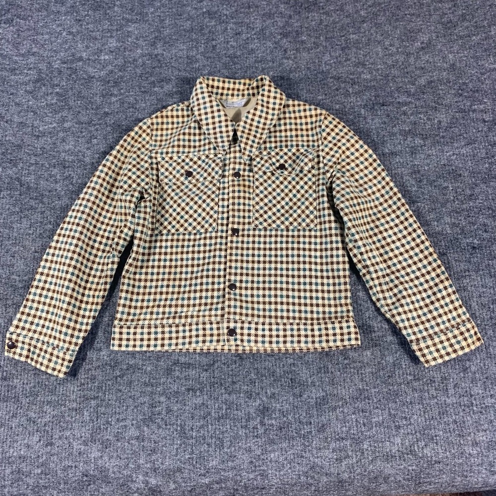 Vintage Towncraft Jacket Boys Womens Small Beige Plaid JCPenney Houndstooth 70s